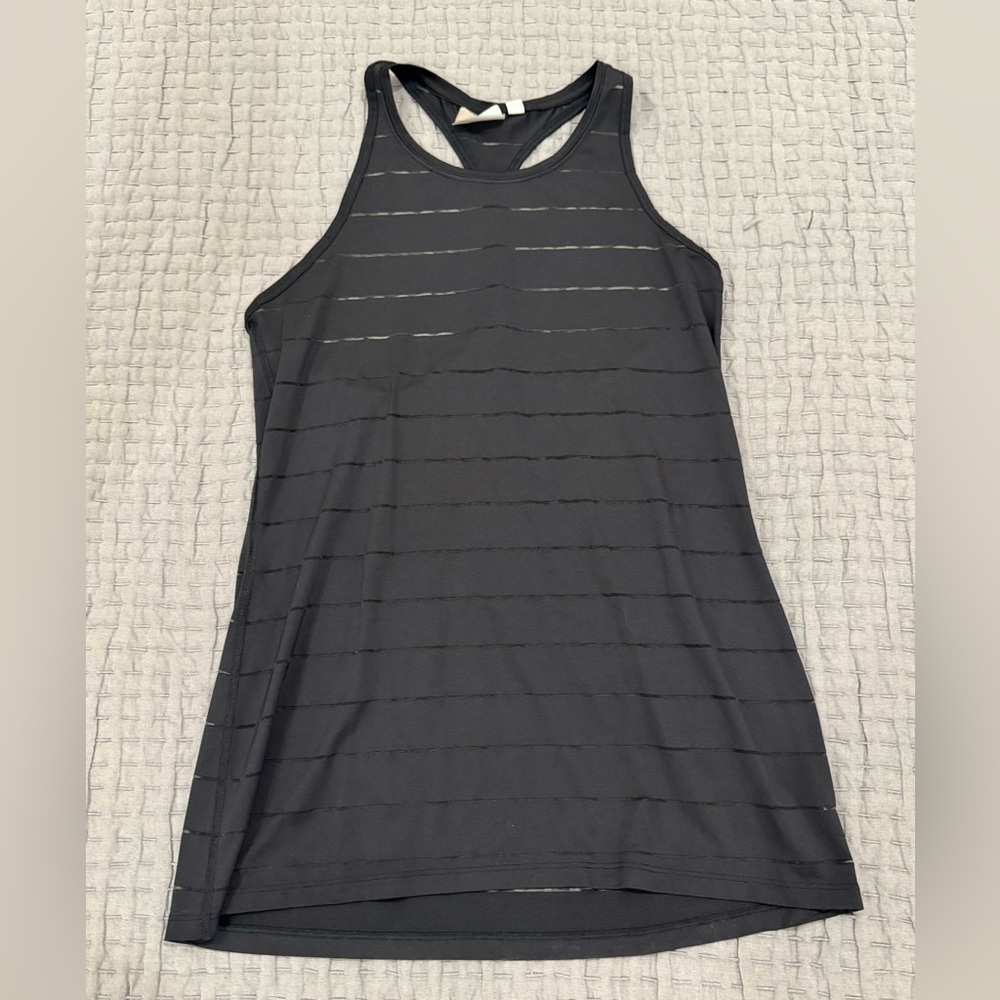 Athleta Black Mesh Stripe Chi Tank Top size Small Tall
